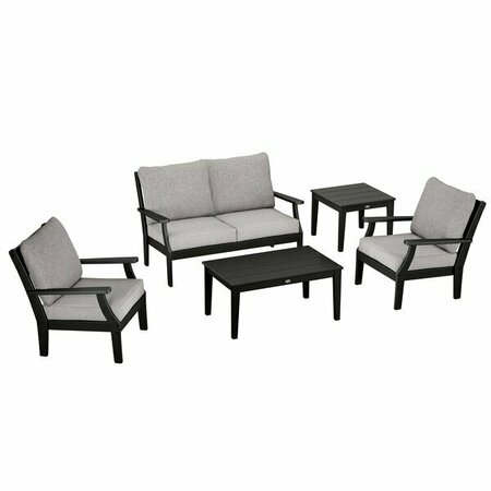 POLYWOOD Braxton Black / Grey Mist 5-Piece Deep Patio Set with Chairs Settee and Newport Tables 633PWS4L1459